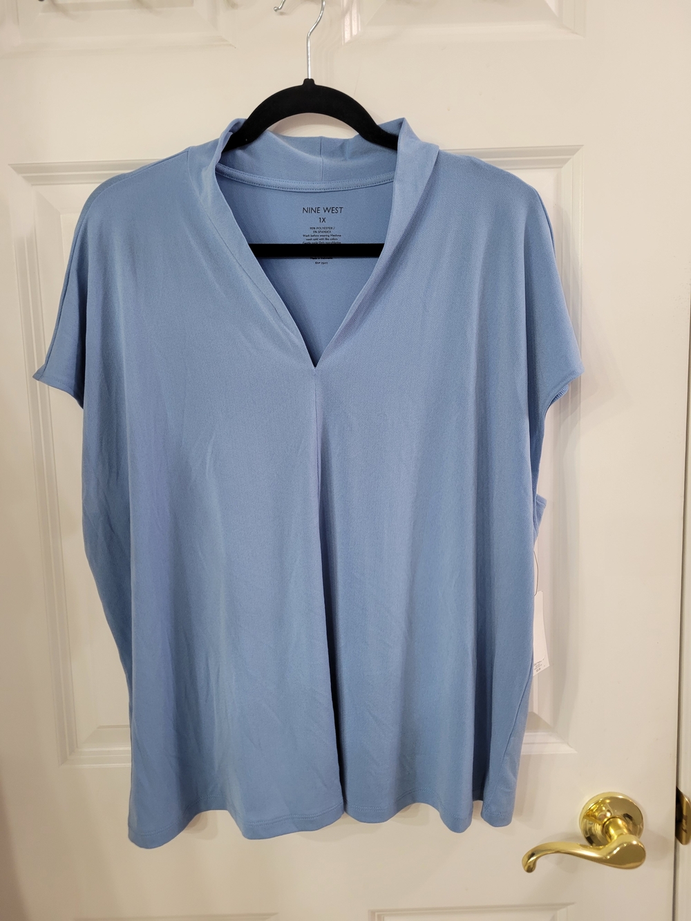 Nine West Light Blue V-Neck Short Sleeve Women's Top